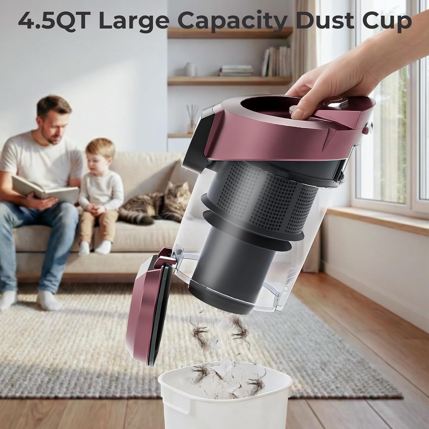 Skiennix Canister Vacuum Cleaner - 1600W Bagless Design with 45Kpa Suction Power | 4Qt Dust Cup, 5 Tools, Lightweight for Home & Pets - Red