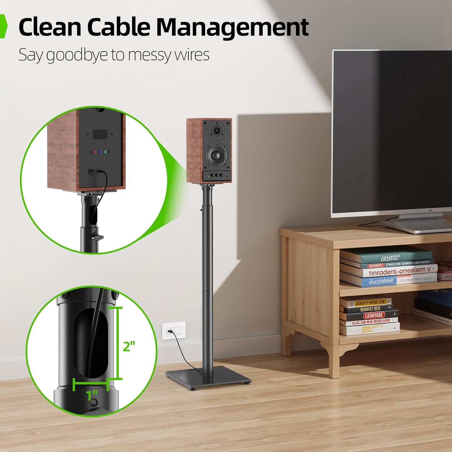 USX MOUNT Bookshelf Speaker Stands - Height Adjustable 32-42 Inch for Surround Sound | Max Load 11 lbs