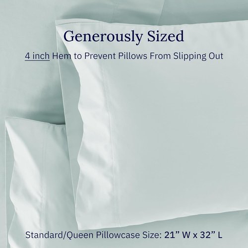California Design Den Luxuriously Soft 600 Thread Count Cotton Pillowcase Set - Seafoam, Fits Standard & Queen Pillows