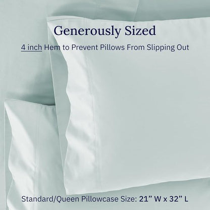 California Design Den Luxuriously Soft 600 Thread Count Cotton Pillowcase Set - Seafoam, Fits Standard & Queen Pillows