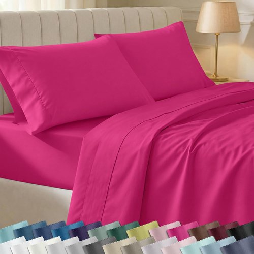 California Design Den Twin Bed Sheet Set - 100% Cotton, 400 Thread Count, Silky Sateen - Hot Pink