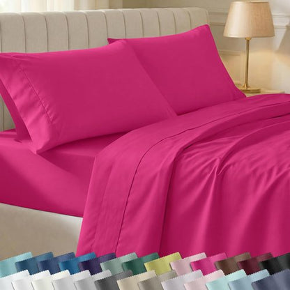 California Design Den Twin Bed Sheet Set - 100% Cotton, 400 Thread Count, Silky Sateen - Hot Pink