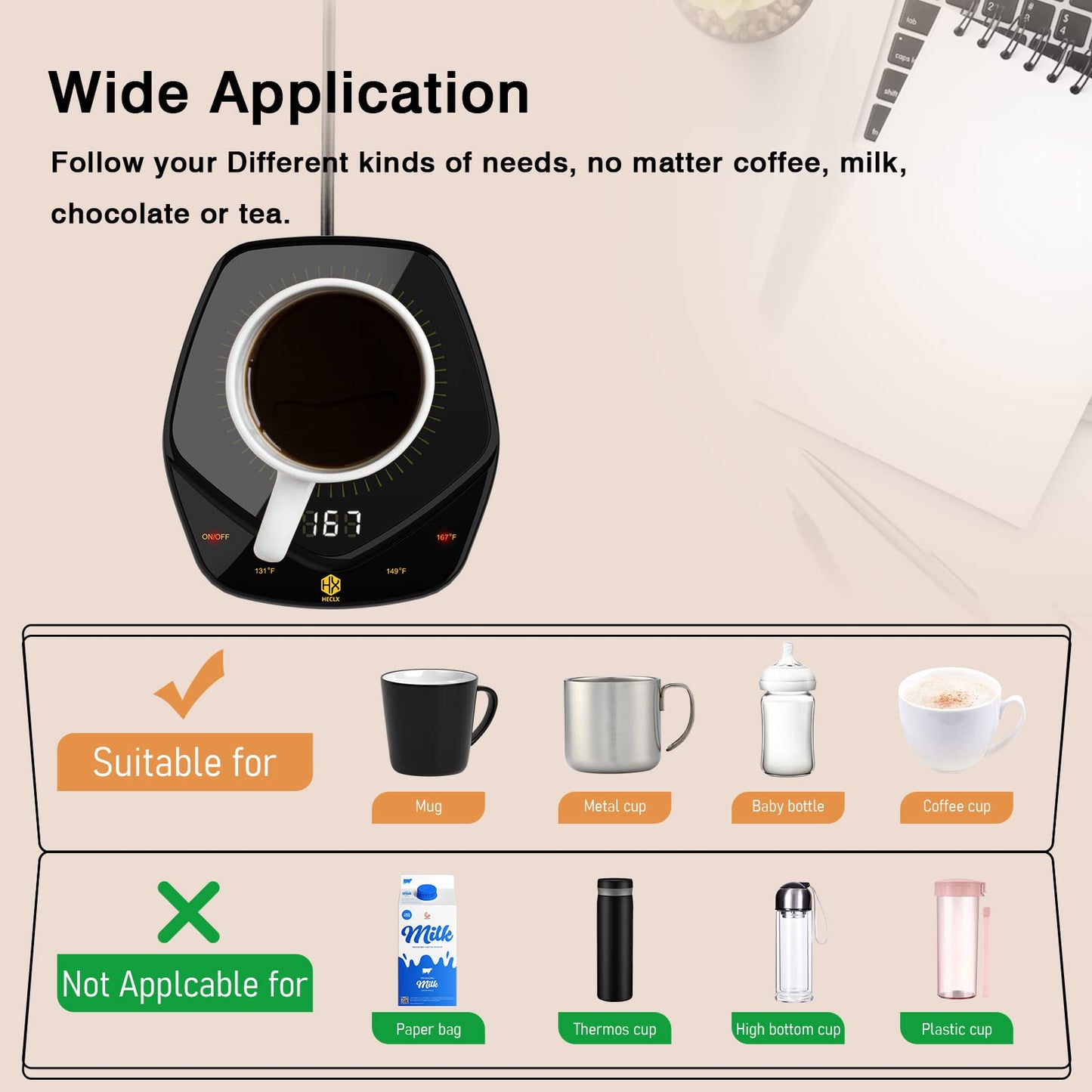 Coffee Mug Warmer with Auto Shut Off for Desk, Temperature-Controlled Smart Cup Warmer, Electric Tea & Espresso Beverage Warmers for Heating Coffee, Tea, Water, Milk (Black - 12oz)