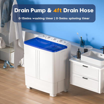Auertech Portable Washing Machine, 20lbs Twin Tub Washer Mini Compact Laundry Machine with Drain Pump, Semi-automatic 12lbs Washer 8lbs Spinner Combo for Dorms, Apartments, RVs