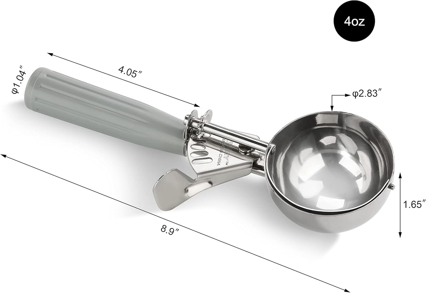 New Star Foodservice Commercial-Grade Ice Cream Scoop - 4 Oz Thumb Press, 18/8 Stainless Steel, Grey