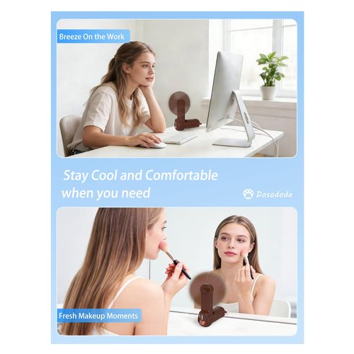 Dosododa Portable Handheld Fan, 3 in 1 Mini Personal Fan, 3 Speeds ，26 hours working time ， USB Rechargeable Small Pocket with Power Bank, Flashlight, Gifts for Women Outdoor(brown)