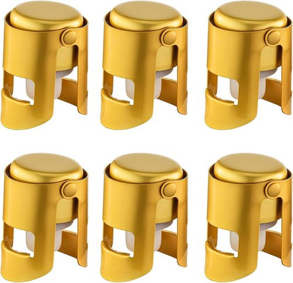 Champagne Stoppers with Stainless Steel Champagne Saver with Food Grade Silicone Leak proof Keep Fresh Suitable for Champagne, Cava, Prosecco and Sparkling(Gold, 6 Pack)
