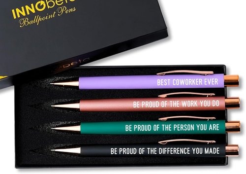 InnoBeta Farewell Gifts for Coworkers, Ballpoint Pen Set of 4, Coworker Leaving Goodbye gifts for women, Cool Funny New Job Presents for Birthday, Christmas - Best Coworker Ever - Gold