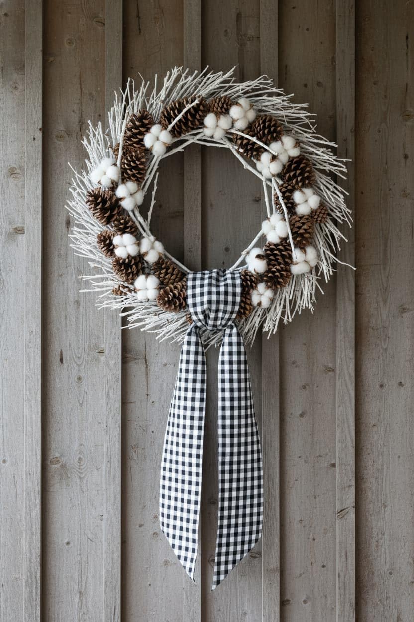 Regine Switzerland Wreath Sash - Elegant Black White Checkered Plaid Bow for Year-Round Home Decor (5.12" x 54.33")