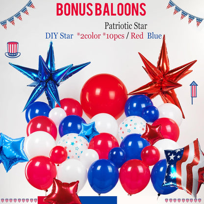 Patriotic Balloon Garland Arch Kit - Red, White & Blue Star Print & Flag Foil Balloons for 4th of July & Memorial Day Decor