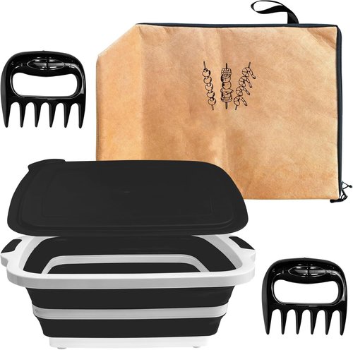 BBQ Prep Tub 16L, Collapsible Cutting Board, BBQ Blanket & Chicken Claws, All in One set for Marinating, Shredding & Grilling – Perfect Meat Prep Tub for Outdoor Cooking & Picnics