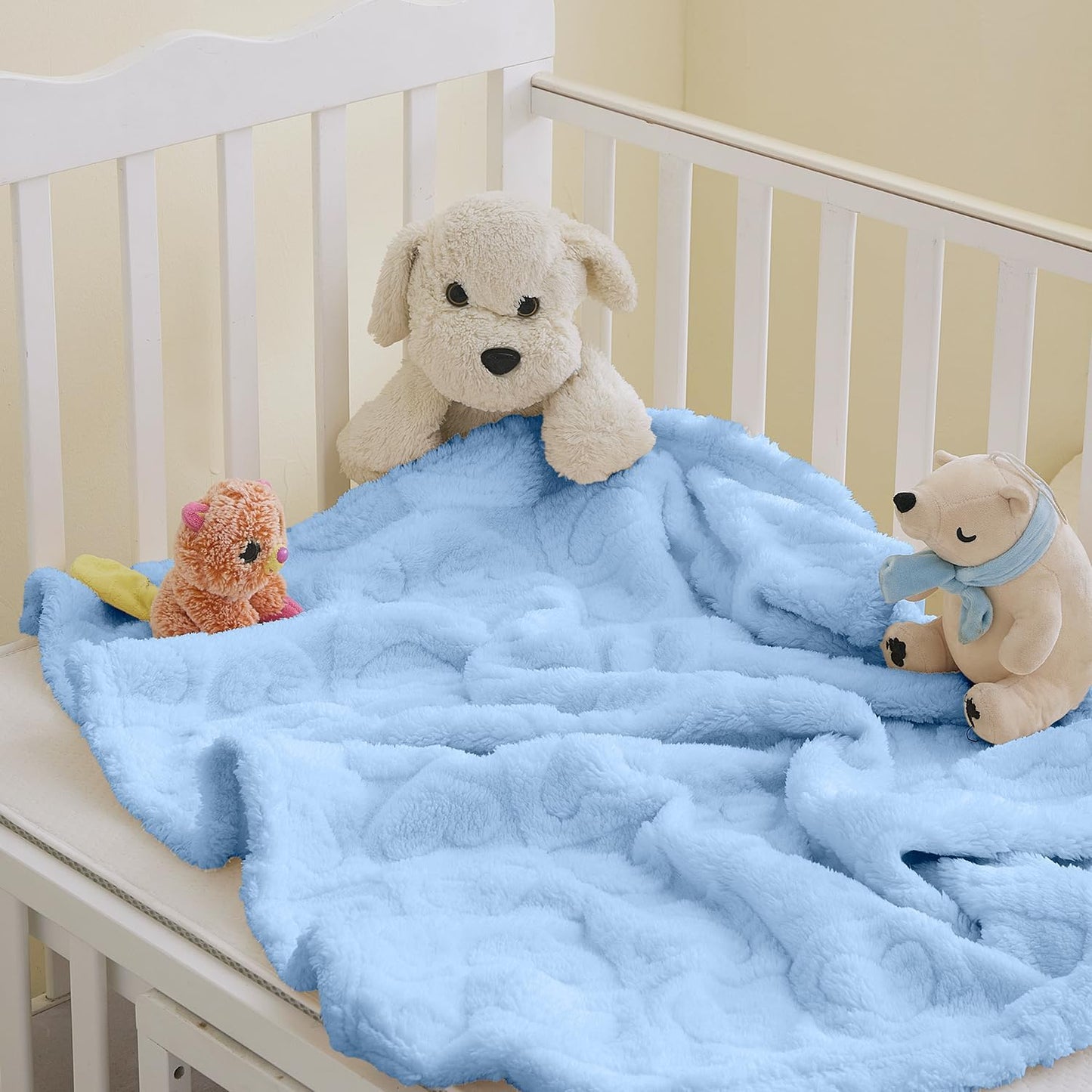 Skiennix Soft Cozy Fleece Baby Blanket - Fluffy Heart Checkered Pattern | Warm 30"x40" Light Blue Crib & Stroller Blanket for Newborns & Toddlers
