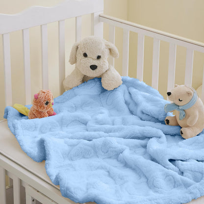 Skiennix Soft Cozy Fleece Baby Blanket - Fluffy Heart Checkered Pattern | Warm 30"x40" Light Blue Crib & Stroller Blanket for Newborns & Toddlers