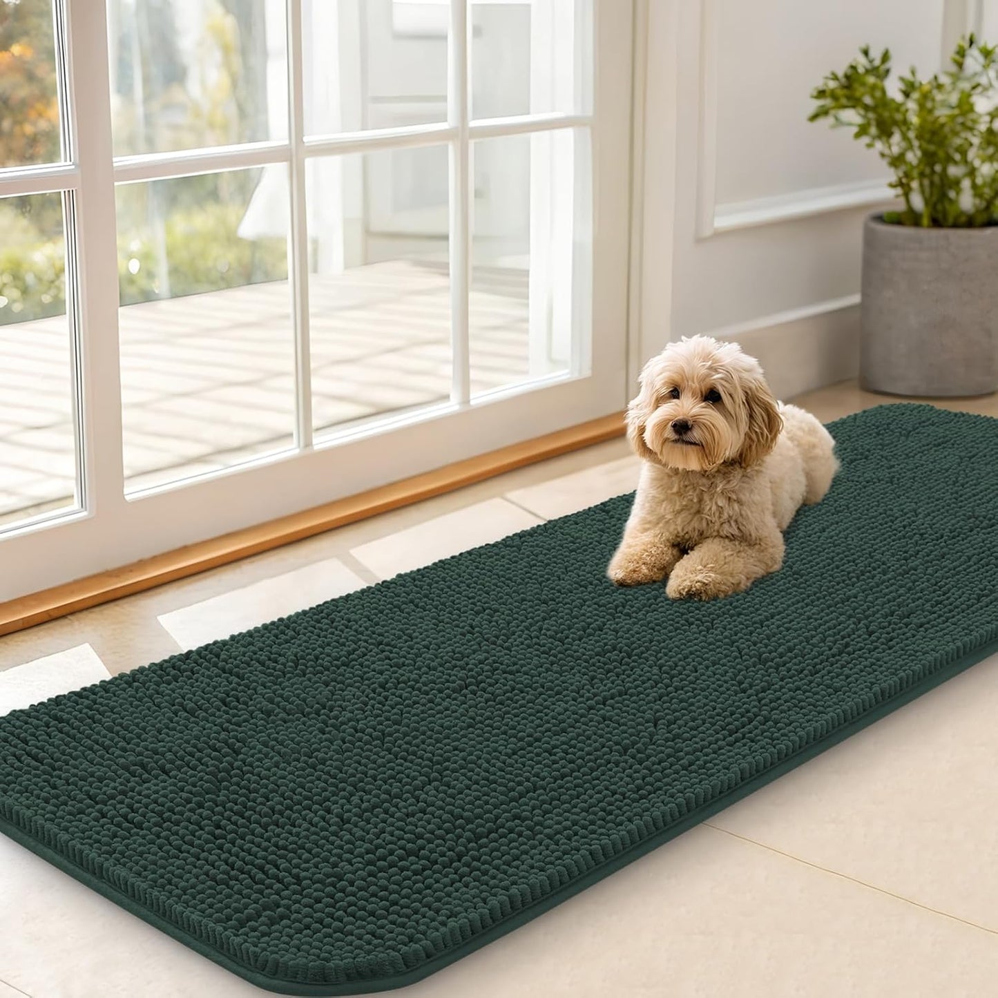 OLANLY Dog Door Mat - Absorbent Non-Slip Washable Doormat for Muddy Paws | 59x20 Blackish Green