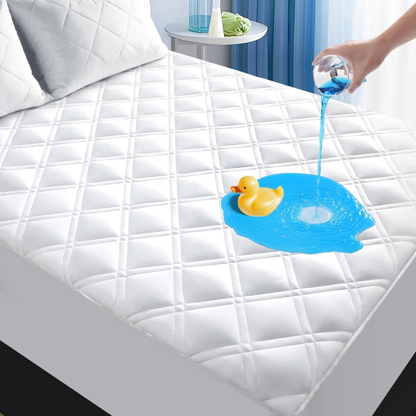 MEELUS Padded Mattress Protector - Breathable Waterproof Cover | Deep Pocket 8"-21" | Soft & Noiseless, White