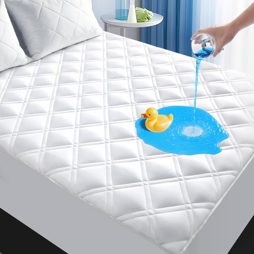 MEELUS Padded King Mattress Protector, Breathable Waterproof Mattress Pad Cover Fitted Deep Pocket 8"-21", Soft Noiseless Mattress Cover Washable Cooling for Home Hotel Bedroom, White