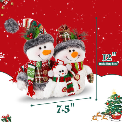 WEWILL 12'' Christmas Snowman Figurine - Cozy Family Tabletop Decor for Holiday Cheer