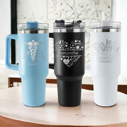 Personalized PA 40oz Tumbler - Stainless Steel with Handle | Perfect Physician Assistant Gift