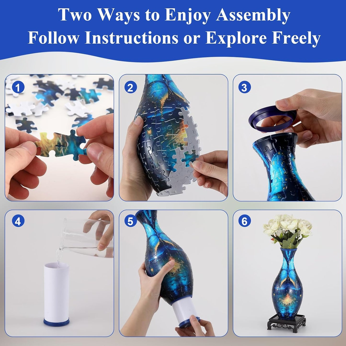 Wowsome 3D Puzzle Vase - Unique Jigsaw Design for Flower Arrangements | Pink Butterfly Decor