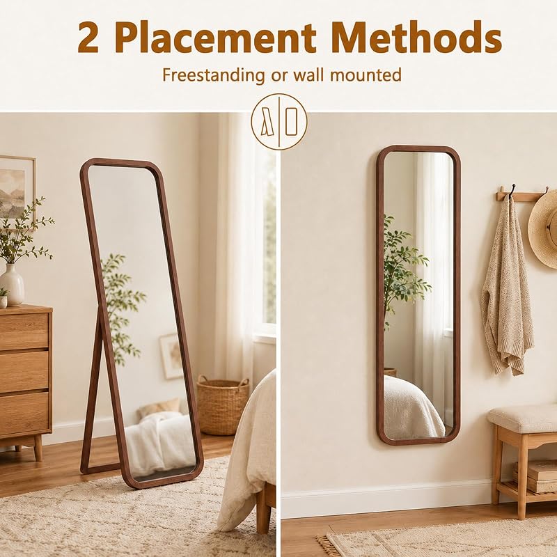 Anwick Walnut 63-Inch Full Length Floor Mirror - Standing Wood Framed