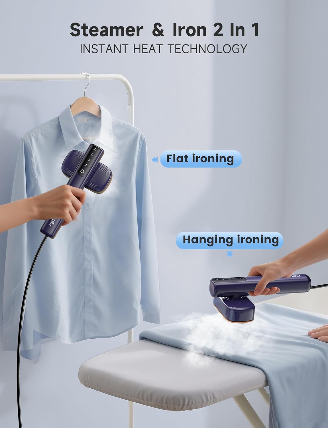 Powerful 1200W Portable Clothes Steamer by [Brand Name] - Fast 15s Heat-Up, 100ml Tank, 20 Min Continuous Steam | Ideal for Travel & Home