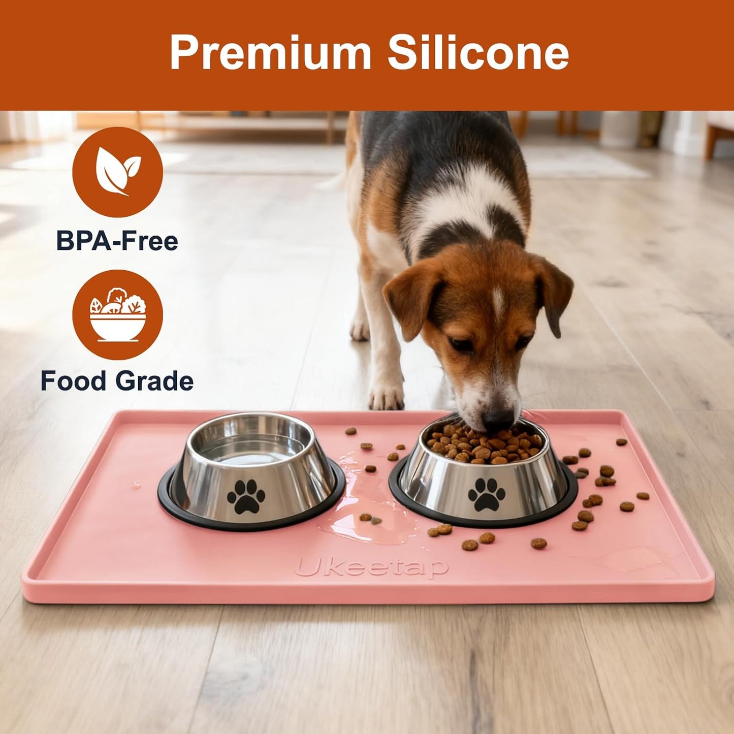 Skiennix Extra Thick Silicone Dog & Cat Feeding Mat - Waterproof, Non-Slip, 19” x 12”, Pink