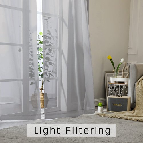 OWENIE Grey Sheer Curtains 24 Inches Long 2 Panels for Bathroom Window, Rod Pocket Light Filtering Sheer Tier Curtains for Small Kitchen Laundry Room, RV, Camper Travel Trailers, 42W x 24L, Gray