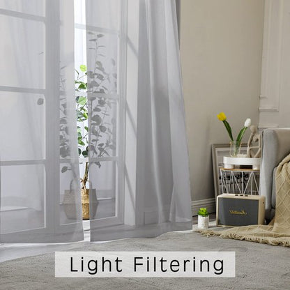 OWENIE Grey Sheer Curtains 24 Inches Long 2 Panels for Bathroom Window, Rod Pocket Light Filtering Sheer Tier Curtains for Small Kitchen Laundry Room, RV, Camper Travel Trailers, 42W x 24L, Gray