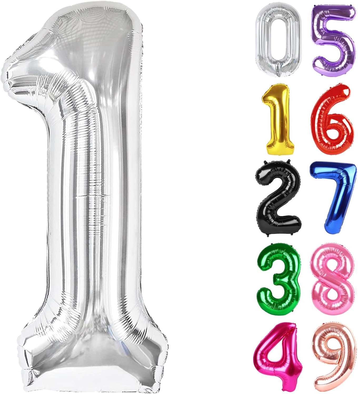 Silver Number 1 Balloon - 40 Inch Shiny Silver Birthday Decoration for Baby Boy/Girl