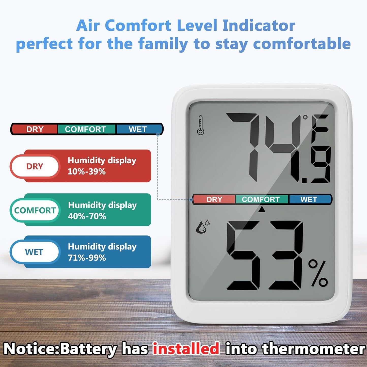 Skiennix Digital Thermometer | High Accuracy Hygrometer with Large LCD Screen - Ideal for Home & Office