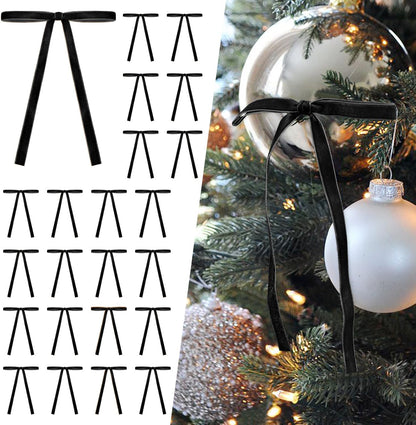 SIMISI Velvet Ribbon Bows - 24Pcs Black Christmas Decorations for Tree, Wreath & Garland | 3/8'' Width, 5x7 Inch