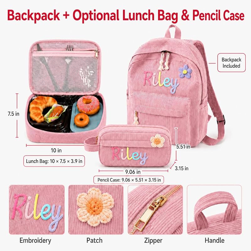 Pink Personalized Backpack for Kids with Optional Lunch Bag & Pencil Case - Duckbe