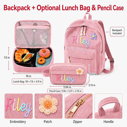 Pink Personalized Backpack for Kids with Optional Lunch Bag & Pencil Case - Duckbe