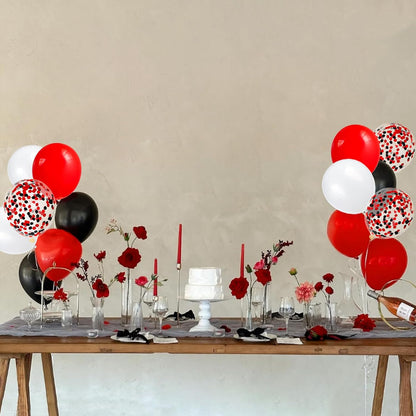 Regine Switzerland 68Pcs Latex Balloons - Red, Black & White with Confetti for Birthday, Wedding & Graduation