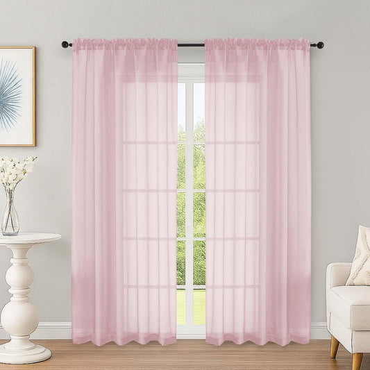 OWENIE Blush Sheer Curtains 72 Inches Long 2 Panels Set, Transparent Voile Sheer Curtain for Living Room Bedroom Window Sliding Glass Door Treatment, 59 x 72 Inch, Blush