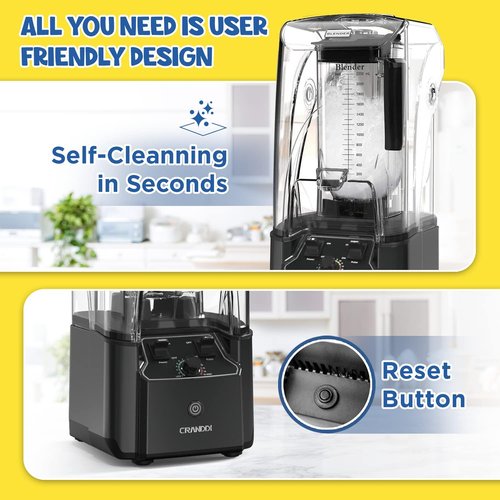 CRANDDI Commercial Blender - 2200 Watt Quiet Countertop Blender with 80oz Pitcher | Smoothie Maker in K90 Grey