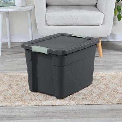 Sterilite 6-Pack Latch Tote | Stackable 12 Gallon Plastic Storage Bins with Lids - Gray/Green Organization Solution
