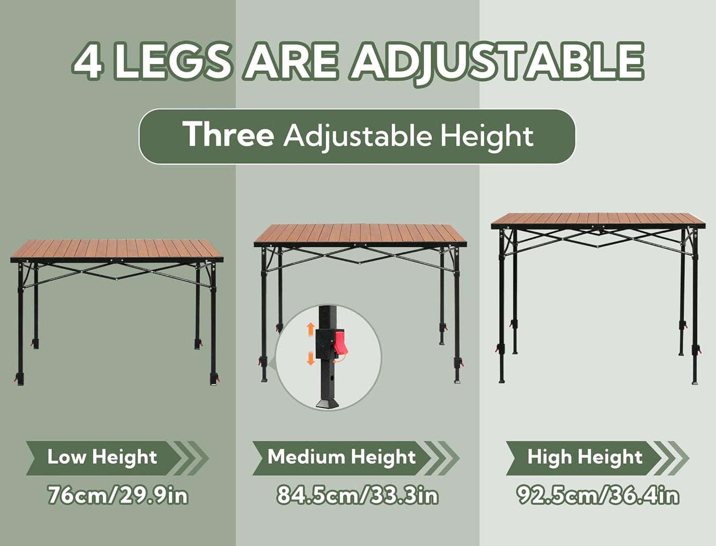 Nature Join Portable Outdoor Camping Table - Adjustable Height, Foldable Aluminum for 2-6 People, 220 Lbs Capacity