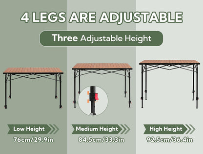 Nature Join Portable Outdoor Camping Table - Adjustable Height, Foldable Aluminum for 2-6 People, 220 Lbs Capacity