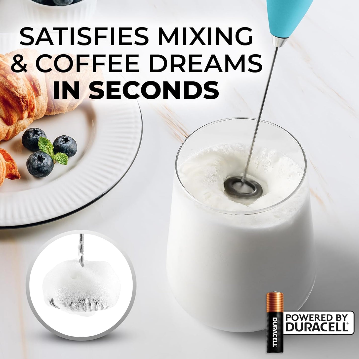Zulay Kitchen Milk Frother Handheld Electric Whisk with AA Duracell Batteries – Durable Drink Mixer for Coffee, Lattes, Cappuccinos & More - Sunrise