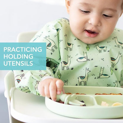 Bumkins Baby Utensils Set - Chewtensils Silicone Spoons & Fork for Self-Feeding | Sage Green, 6 Months+