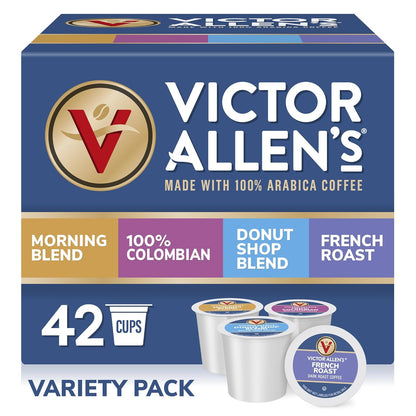 Victor Allen's Coffee Variety Pack - 42 Count Single Serve Pods | Morning Blend, 100% Colombian, French Roast