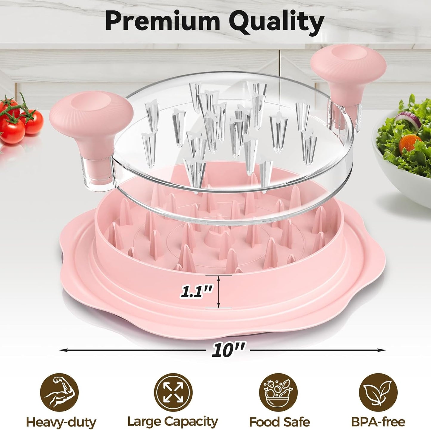 Ukeetap 10" Pro Chicken Shredder Tool - BPA-Free Ergonomic Meat Grinder with Anti-Slip Base, Pink