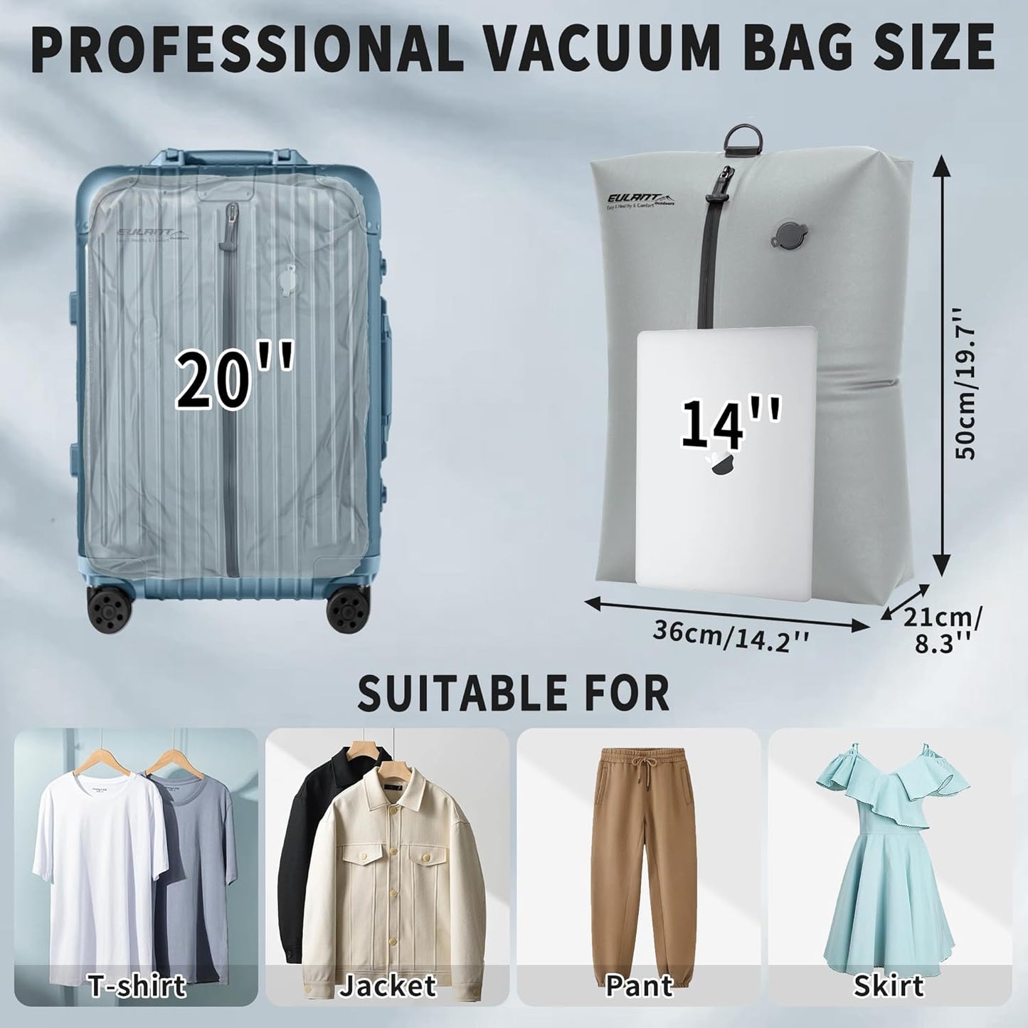 Skiennix Reusable Vacuum Bags - Waterproof Compression Bags for Travel | 2 Pack Gray