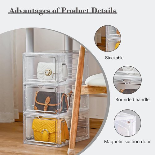 LXLXXL Storage Bins - 6 Pack Clear Plastic Containers with Magnetic Door | 19 Qt Stackable for Home & Office
