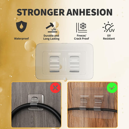 Skiennix Outdoor String Light Hooks - 100Pcs Heavy Duty Clips with Waterproof Adhesive Strips | UV-Resistant Clear Holders