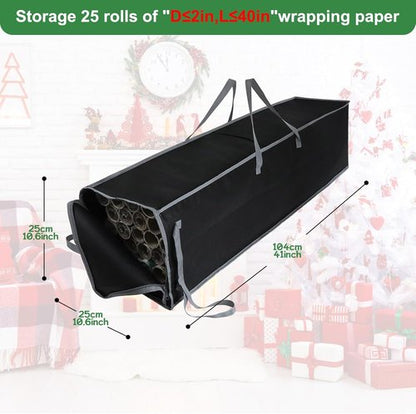 Demao Large Wrapping Paper Storage Bag - 41" Christmas Gift Wrap Organizer | Holds 25 Rolls, Dustproof & Stain-Resistant, Black & Gray Design