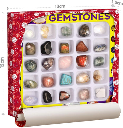 Rocks Collection 25PCS Rock & Mineral Education Set - Gemstones, Healing Chakra Stones & STEM Guide
