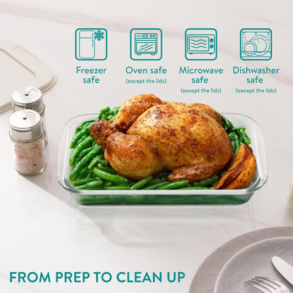 Navaris 4-Piece Glass Baking Dish Set - Versatile Casserole Dishes with Lids | 1.7qt & 2.3qt Sizes