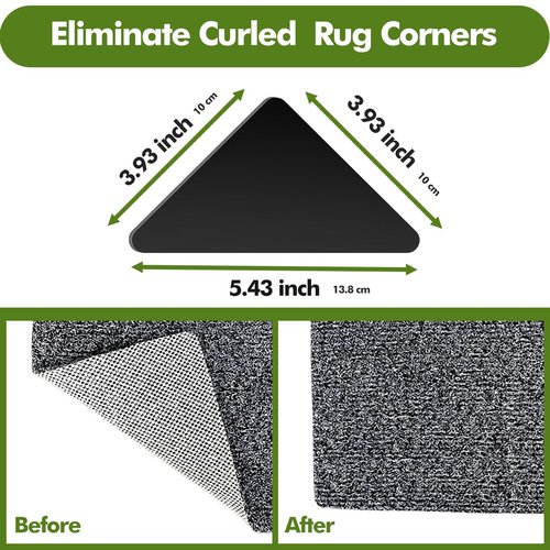 16 Pcs Grippers for Rugs, Non Slip Rug Pads for Hardwood Floors and Tiles, Reusable Rug Tape for Area Rugs, Dual Sided Adhesive Rug Pad Gripper Keep Corners Flat(Black)